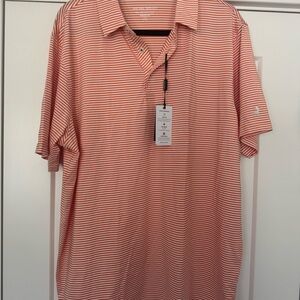 NWT Michel Rouen Men's Striped Polo Shirt - Orange/White